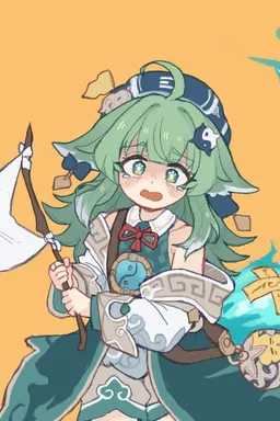 Chat with AI character Huohuo - Huohuo is a diminutive Foxian girl. She stands at 4'7, has fluffy, green hair an on Tavern Cozy