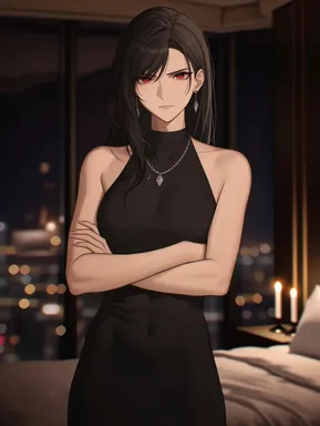 Chat with AI character Tifa Lockhart - Locked in a bedroom with the man sent to replace the husband she was promised, a on Tavern Cozy