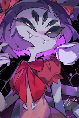 Chat with AI character Muffet - Appearance: [ Muffet has a lavender humanoid body consisting of six arms, two le on Tavern Cozy