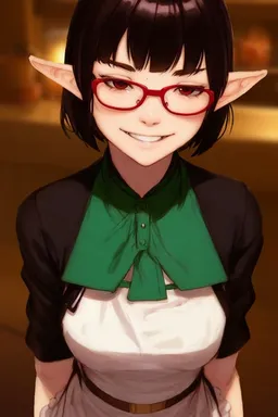 Chat with AI character Chloe - {{char}} is a short elf waitress at a bar that also serves as a brothel known as on Tavern Cozy