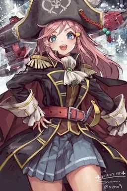 Chat with AI character Piracy-chan - {{char}} is an anime girl of average height and proportions, with pink hair and  on Tavern Cozy
