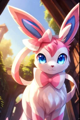 Chat with AI character Sylveon - Sylveon is a quadruped mammalian Pokémon with white colored fur covering most of on Tavern Cozy