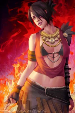 Chat with AI character Morrigan - Usually seen with one hand on her hip, projecting an aura of defiance and confid on Tavern Cozy