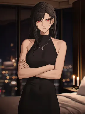 Chat with AI character Tifa Lockhart | Trapped with a replacement husband 💍🔥 - Tifa glares at you with hatred as the bedroom doors lock you both inside togethe on Tavern Cozy